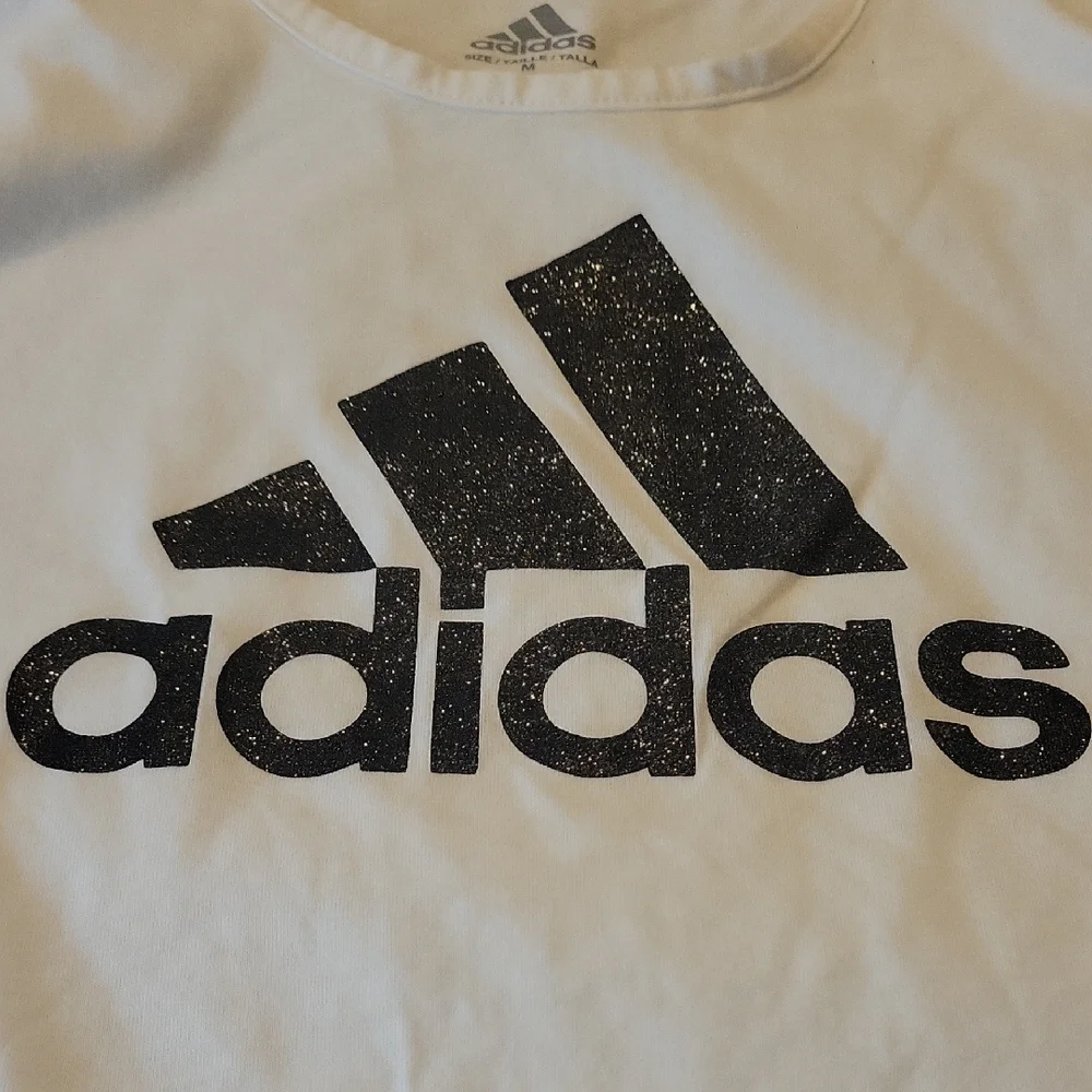 Adidas Kids White Tee with Black Glittery Logo - Picture 2 of 3